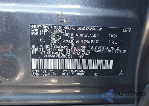 2020 Toyota Rav4 Hybrid Xle z USA, uszkodzony, nr VIN 2T3RWRFV1LW085153